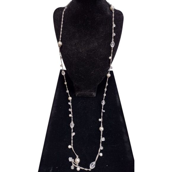 Premier Designs Faux Pearl and Bead Silver Necklace - Picture 1 of 6